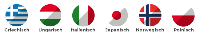 Griechisch, Ungarisch, Italienisch, Japanisch, Norwegisch, Polnisch Griechisch, Ungarisch, Italienisch, Japanisch, Norwegisch, Polnisch